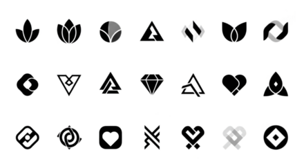 Modern logo collection for brand identity design featuring geometric shapes and elegant nature inspired elements