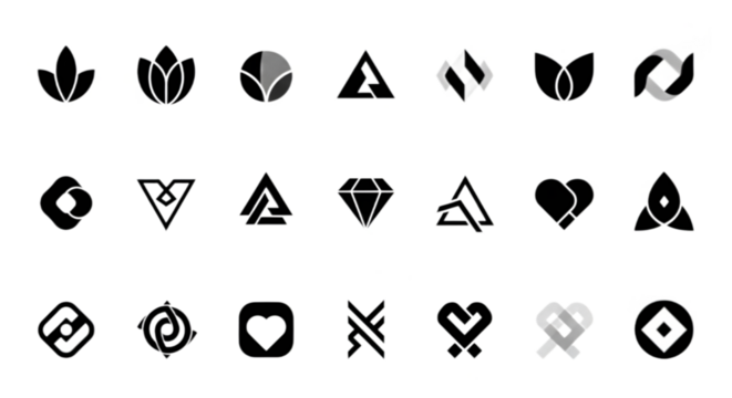 Modern logo collection for brand identity design featuring geometric shapes and elegant nature inspired elements