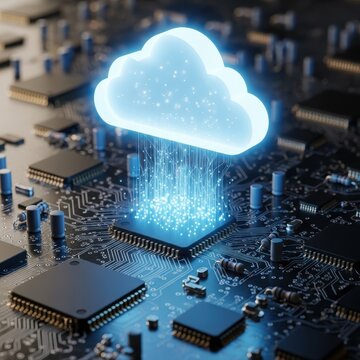 Abstract representation of cloud computing and technology innovation using futuristic digital design