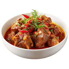 Traditional Thai Massaman curry with tender beef chunks, potatoes, and rich coconut gravy served alongside steamed jasmine rice.