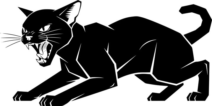 Abyssinians cat in an angry mood, fighting pose, roaring cat, Alert Abyssinian Cat Hunting Stalking Crouch Silhouette
