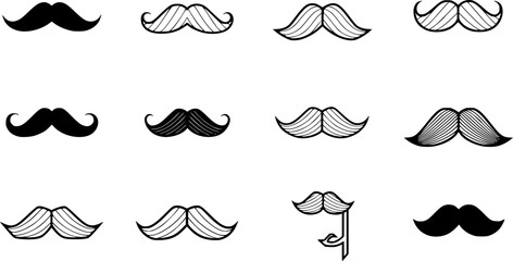 Fototapeta premium Set of Mostache vector silhouette isolated on white background 
