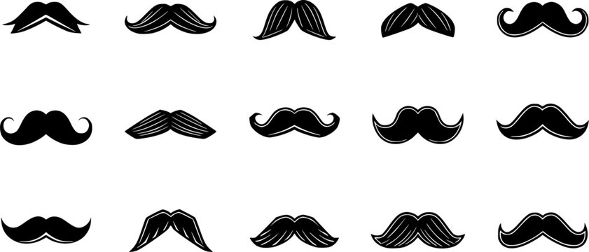 Set of Mostache vector silhouette isolated on white background
