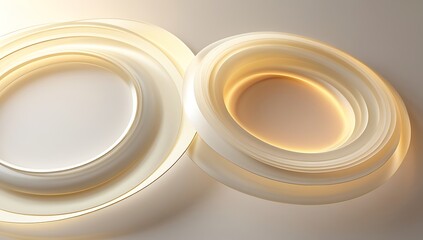 Fototapeta premium Two illuminated, layered, circular forms on a white surface.