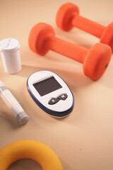 Naklejka premium Exercise equipment and health tools on a fitness surface