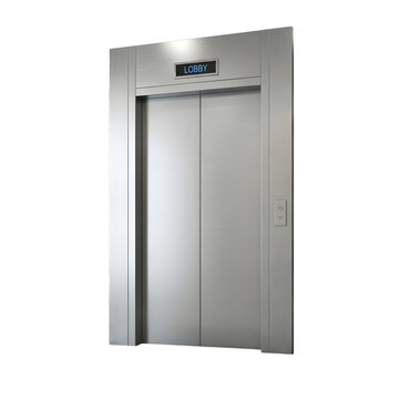 Modern elevator door with lobby sign in a contemporary building