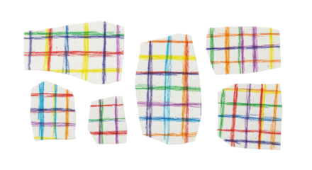 set of colorful crayon color checks paper cutouts