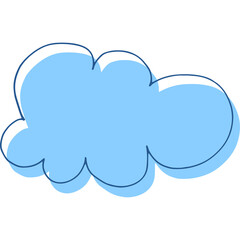 Light Blue Cloud Shape with Dark Blue Outline and Shadow on Transparent Background Simple Cartoon Illustration