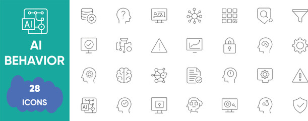 AI Behavior And Neural Network Icons. Machine Learning Vector Set
