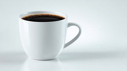 Fototapeta premium A white cup filled with black coffee on a minimalist background.