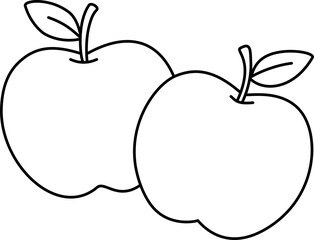 Two Apples Outline Vector Illustration for Coloring Book. Autumn Harvest Fruit Pair Line Art.