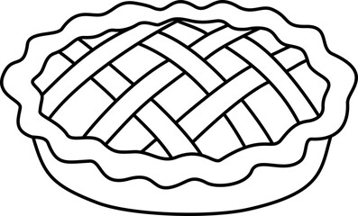 Full Pie with Lattice Crust Outline Vector Illustration for Coloring Book. Thanksgiving Dessert Line Art.