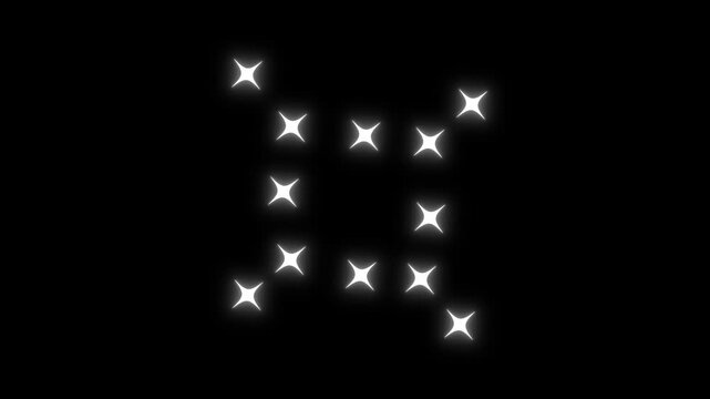 Twinkle star glitter sparkle,magical twinkling stars,dazzling glowing stars,doodle style star twinkling, white cartoon, flat, vector, glittering on black screen background.4K