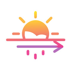 Sunrise sunset icon with gradient color and horizontal time transition arrow