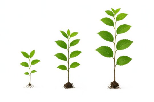 Young tree growth stages from seedling to sapling in row on pure white background nature education concept for reforestation infographic ecology and environmental design - Powered by Adobe