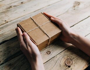 Womans Hands Holding Blank Recycled Cardboard Box Sustainable Packaging