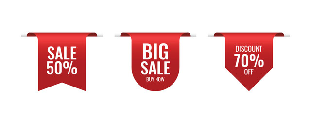 Red tag collection featuring sale and labels. banners, shopping tags, and promotion.