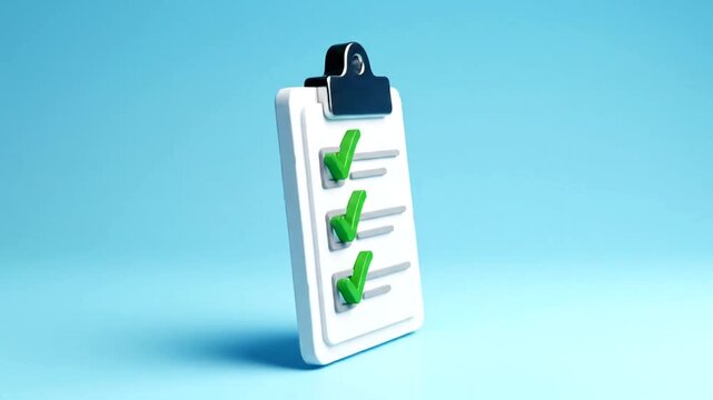 Checklist on Clipboard with Green Checkmarks on Blue