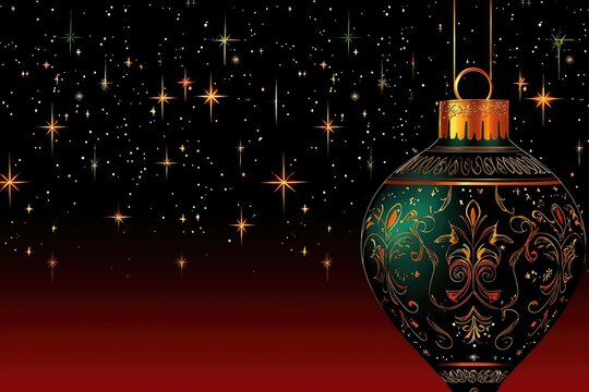 Christmas night background with stars and decorative ornament in red black and green color scheme, high detail for holiday design