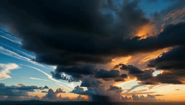 4K cinematic time lapse of dramatic rain clouds gathering along the horizon creating a natural weather forecast effect with dynamic sky textures perfect for environmental meteorological or cinematic