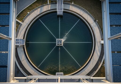 Efficient Wastewater Treatment Plant Management System Urban Environment Aerial View Modern Technology - Powered by Adobe