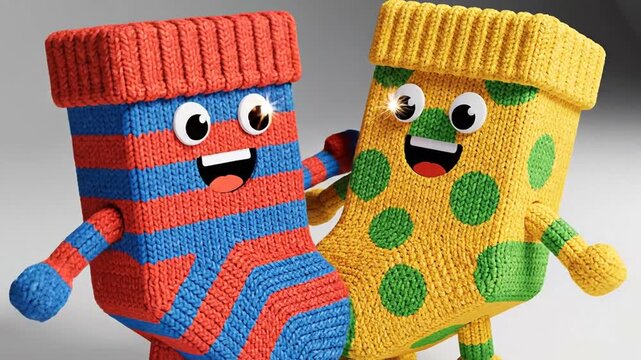 Colorful cartoon socks enjoying a playful moment together