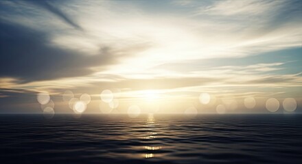 Fototapeta premium A serene ocean with a golden sunset, reflecting on the water's surface.