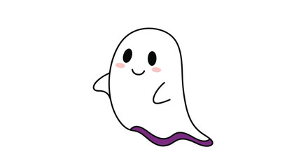 A charming, simple illustration of a cheerful white cartoon ghost with a sweet smile and rosy cheeks, ready for Halloween.