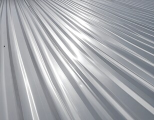 Corrugated silver metal surface with sunlight highlights on raised linear ridges