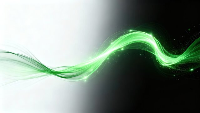 Abstract green energy wave with glowing particles on a gradient background