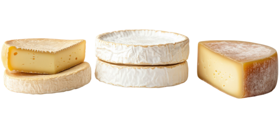 Assortment of artisan cheeses isolated on transparent background