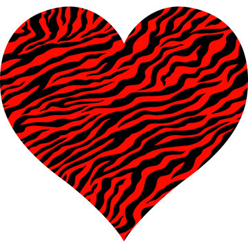 A zebra print heart with red and black stripes
