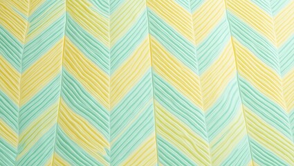 Textured pattern showcasing a repeating chevron design with pastel colors of yellow and teal, creating an abstract visual effect of lines and shapes. The fabric's ridged texture adds depth.