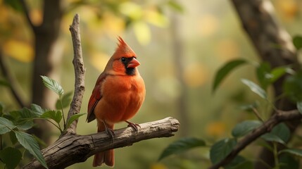 Vibrant Northern Cardinal On Slender Branch