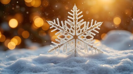 Intricate Snow Crystal With Warm Golden Background