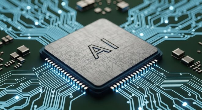 Artificial intelligence microprocessor depicting connectivity and innovative technology advancements - Powered by Adobe