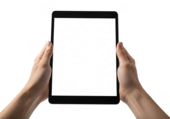 Hands Holding Tablet Computer with Blank Screen for App Mockup