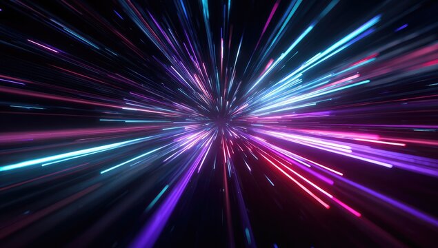 Abstract vibrant light trails forming a tunnel, creating a sense of rapid motion