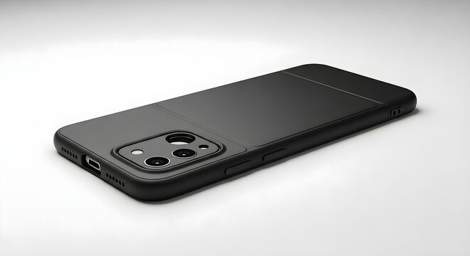 Black smartphone case isolated on white background for product photography - Powered by Adobe