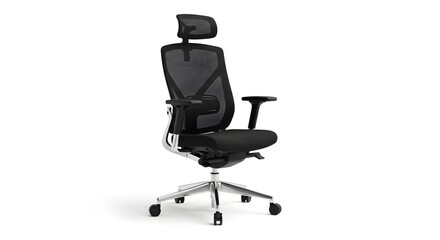 Modern ergonomic office chair with headrest isolated on white background