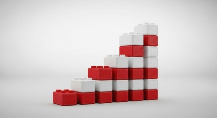 Fototapeta premium Ascending development presented by red and white toy bricks illustrating growth