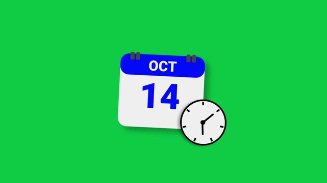 October month 14 date calendar icon animation. simple calendar design concept background animation 4k video.
