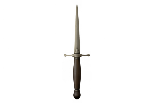 Dagger featuring a pointed steel blade and a dark wooden hilt, depicting ancient military weapons and combat tools. Transparent background