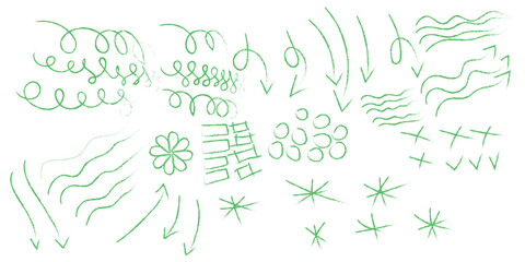 Green Doodle Arrows and Hand-Drawn Decorative Lines Clipart for Design and Planner Graphics