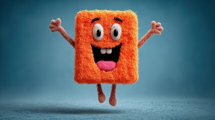 Chibi orange robot levitating character, clay render with transparent shadow on blue, game splash, avatar gallery, NFT display, metaverse profile, vtuber prop