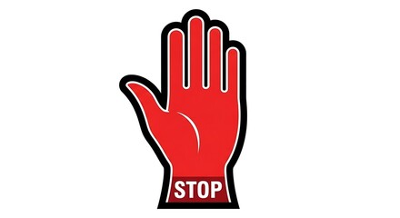 Obraz premium Red Stop Hand Icon Symbol, Illustrating Prohibition and Warning