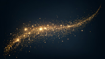 Golden dust sparks and glowing starlight trail with magical shine on white background, elegant vector light effect for festive decoration and luxury design projects.