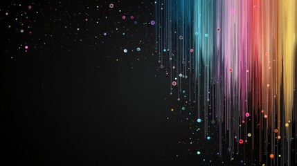 A dark background with colorful vertical streaks and floating bokeh lights, creating a vibrant and dynamic abstract composition.