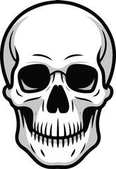 Fototapeta premium Vector outline illustration of a human skull symbolizing mortality danger and Halloween themes