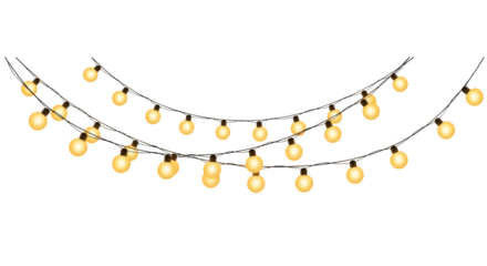 String of warm glowing fairy lights isolated on transparent background